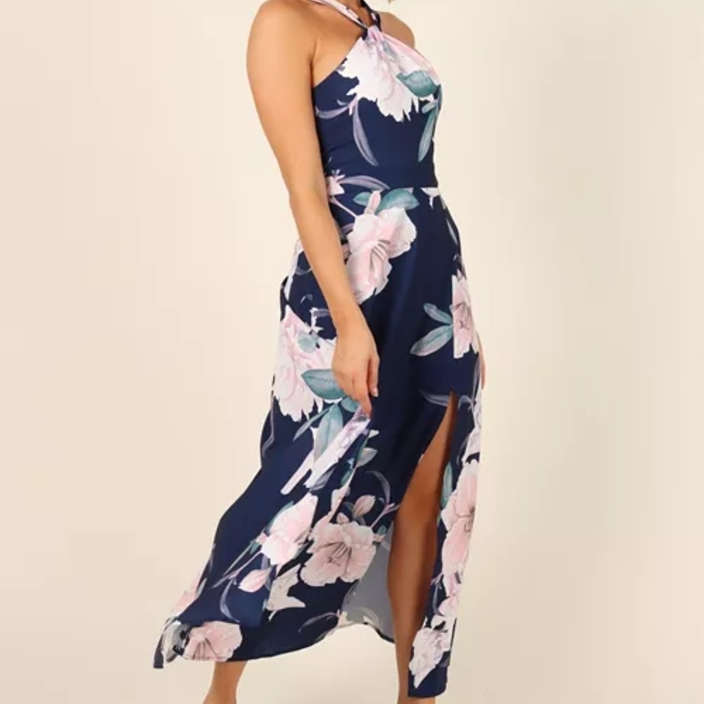 Petal & Pup One Shoulder Floral Dress in Navy and Pink size 8